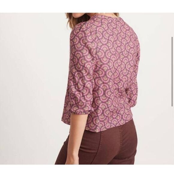 $98 MARINE LAYER printed colette doublecloth top in fan block print size small m - Picture 2 of 6